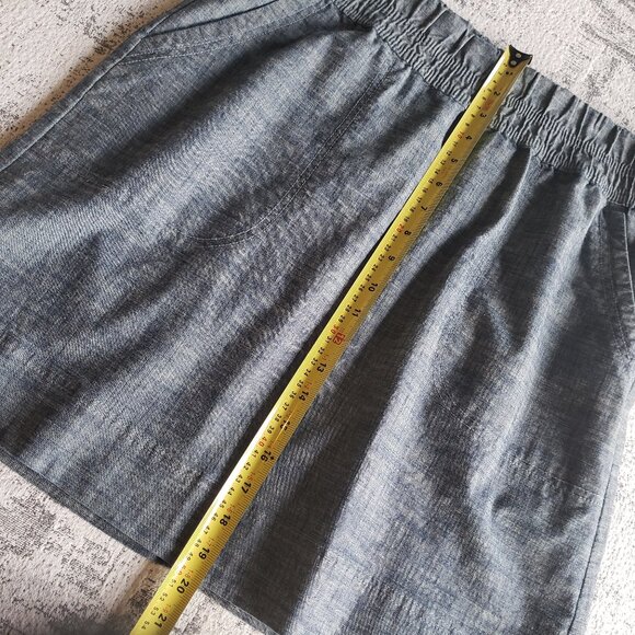 Soft Blue Linen Look Skirt w Pockets Stretchy Waistband - Picture 7 of 10